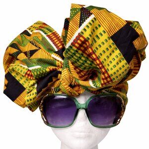 Kente Print Cotton Turban Headwrap with Oversized Bow